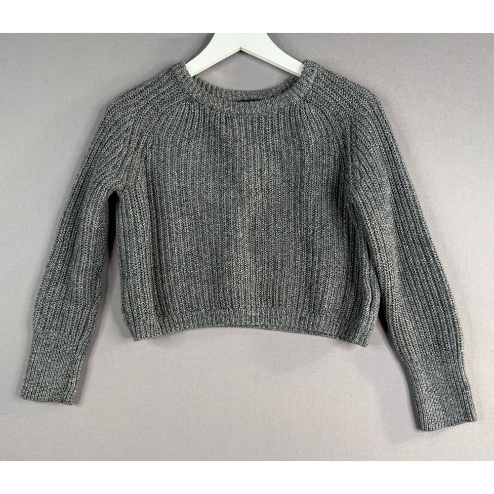 American Apparel Sweater Womens S Gray Marl Crop Cotton Fisherman Ribbed Neutral